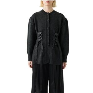 NEW Simone Rocha Ribbon Corset Cardigan Charcoal Merino Wool Medium